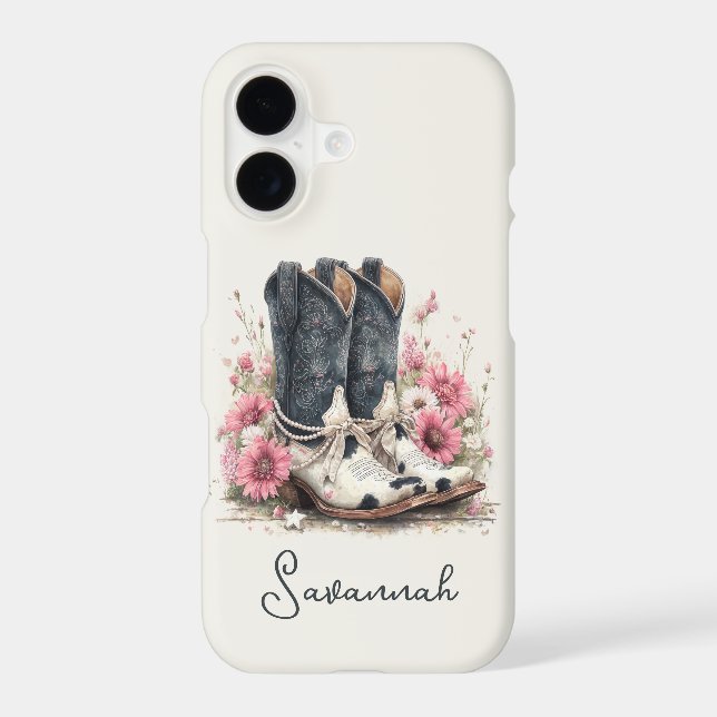 Elegant Cowhide Boots with Flowers Monogrammed Case-Mate iPhone Case (Back)
