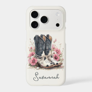 Elegant Cowhide Boots with Flowers Monogrammed iPhone 17 Pro Case