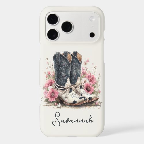 Elegant Cowhide Boots with Flowers Monogrammed iPhone 17 Pro Max Case