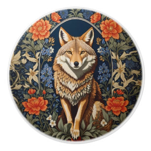 Elegant Coyote William Morris Inspired  Ceramic Knob
