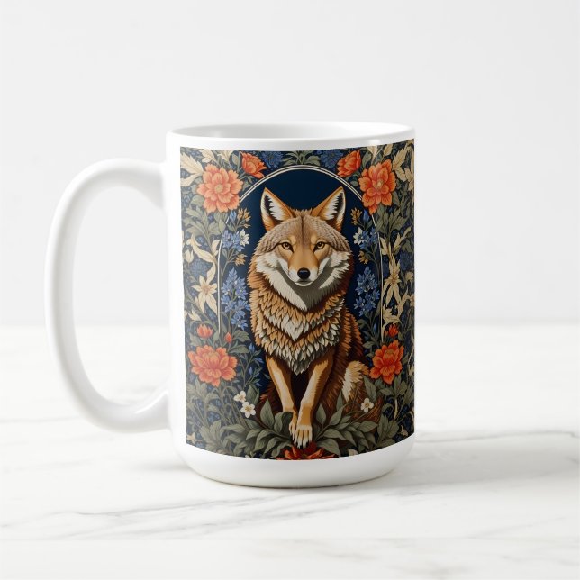 Elegant Coyote William Morris Inspired  Coffee Mug (Left)