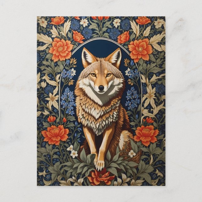 Elegant Coyote William Morris Inspired  Postcard (Front)