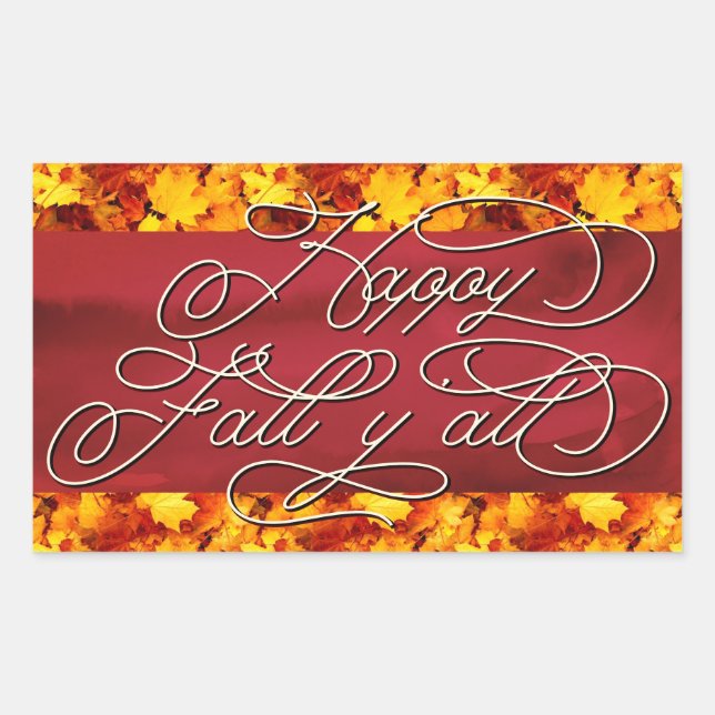   Elegant Cozy Autumn Vibes Quote Happy Fall Y'all Rectangular Sticker (Front)