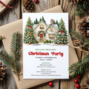Elegant Cozy Christmas house invitation watercolor