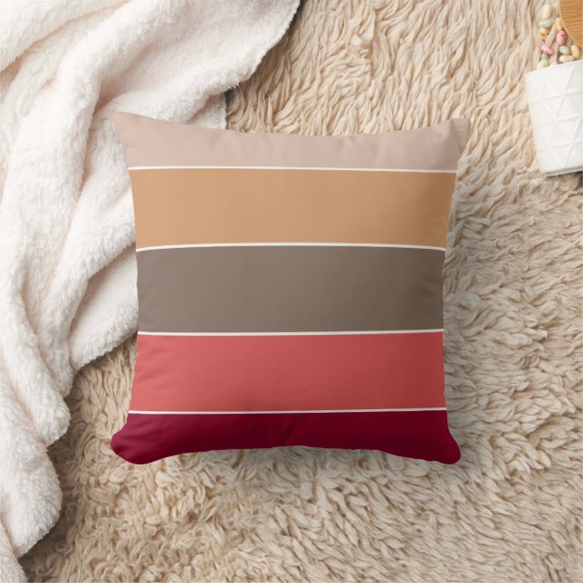 Elegant Cozy Coral Camel Brown Stripe Pattern Fall Throw Pillow (Blanket)