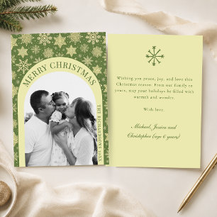 Elegant Cozy Sage Green Snowflake Photo Christmas Holiday Card