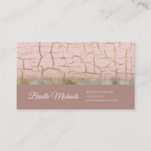 Elegant Cracked Paint Rose Pink Gold Sequin Foil Business Card