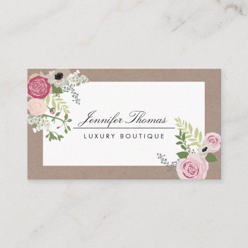 Customizable Elegant Craft Floral Motif Luxury Boutique Business Card
