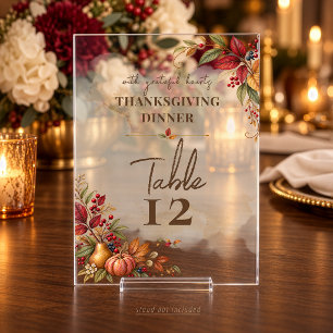 Elegant Cranberry Floral Thanksgiving Table Card Acrylic Rsvp Card