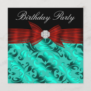 Elegant Cranberry Red Teal Blue Birthday Party Invitation