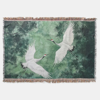 Elegant Crane Throw – Japanese Style Birds  Blanket