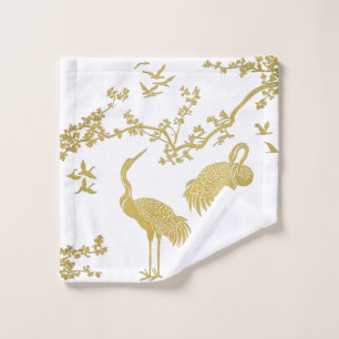 Elegant Cranes Art Pattern Colorful Crane Birds Bath Towel Set