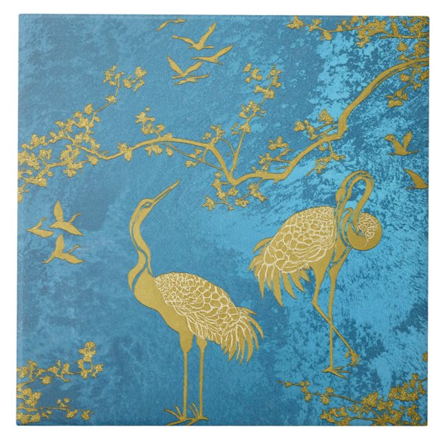Elegant Cranes Art Pattern | Colorful Crane Birds  Ceramic Tile (Front)