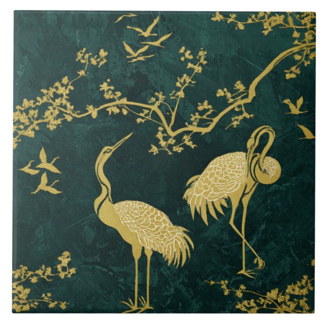Elegant Cranes Art Pattern | Colorful Crane Birds  Ceramic Tile (Front)