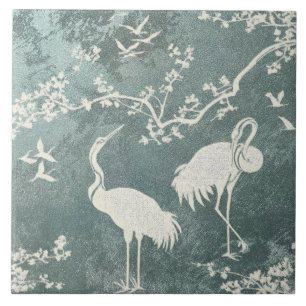 Elegant Cranes Art Pattern Colorful Crane Birds Ceramic Tile