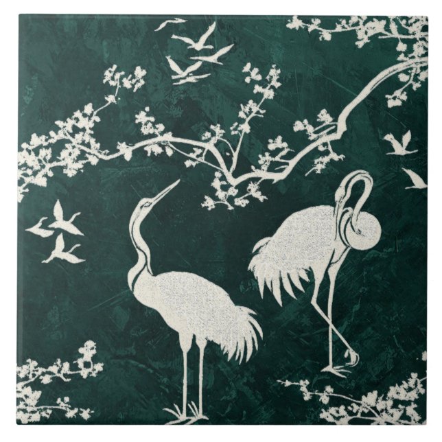 Elegant Cranes Art Pattern | Colorful Crane Birds  Ceramic Tile (Front)