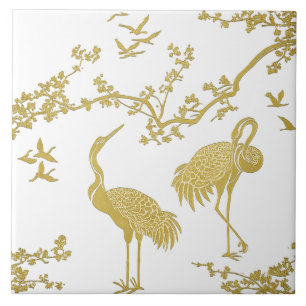 Elegant Cranes Art Pattern Colorful Crane Birds Ceramic Tile