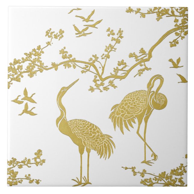 Elegant Cranes Art Pattern | Colorful Crane Birds  Ceramic Tile (Front)