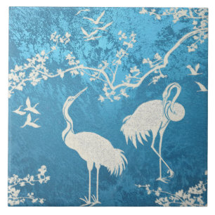 Elegant Cranes Art Pattern   Colorful Crane Birds  Ceramic Tile