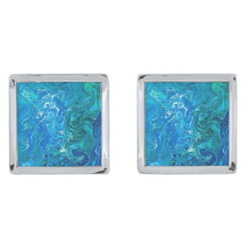 Elegant Crazy Lace Agate 2 _ Blue Aqua Cufflinks
