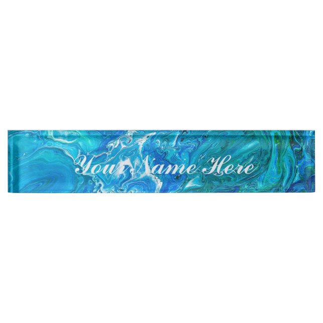 Elegant Crazy Lace Agate 2 - Blue Aqua Desk Name Plate (Front)