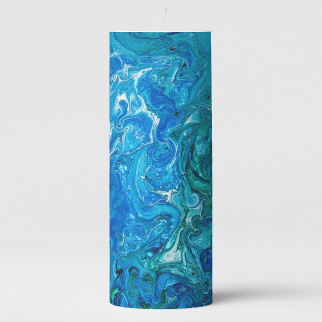 Elegant Crazy Lace Agate 2 - Blue Aqua Pillar Candle (Front)