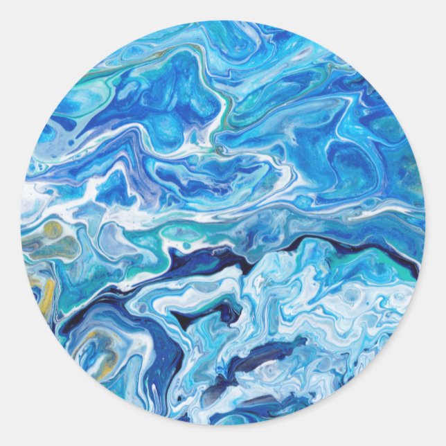 Elegant Crazy Lace Agate 6 - Ocean Blue Classic Round Sticker (Front)