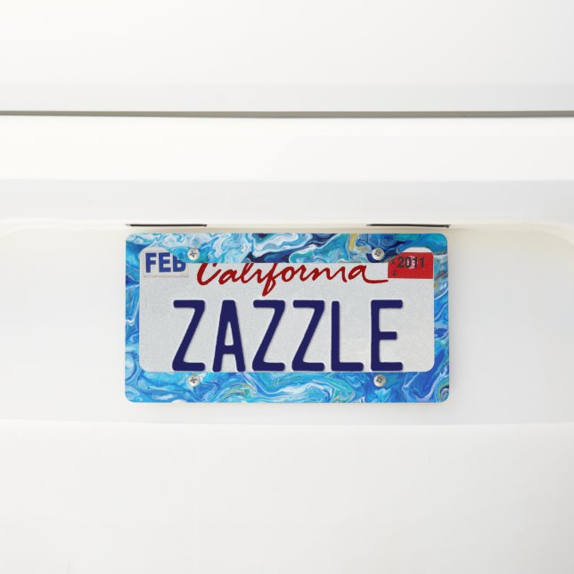 Elegant Crazy Lace Agate 6 - Ocean Blue License Plate Frame (On Car)