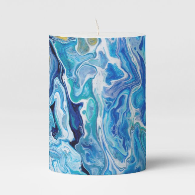 Elegant Crazy Lace Agate 6 - Ocean Blue Pillar Candle (Front)