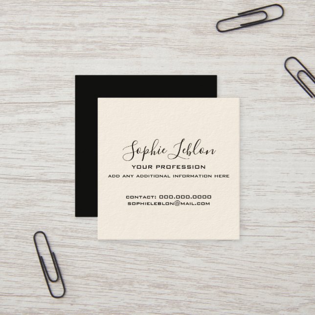 Elegant Cream and Black Card with Script Name (Front/Back In Situ)