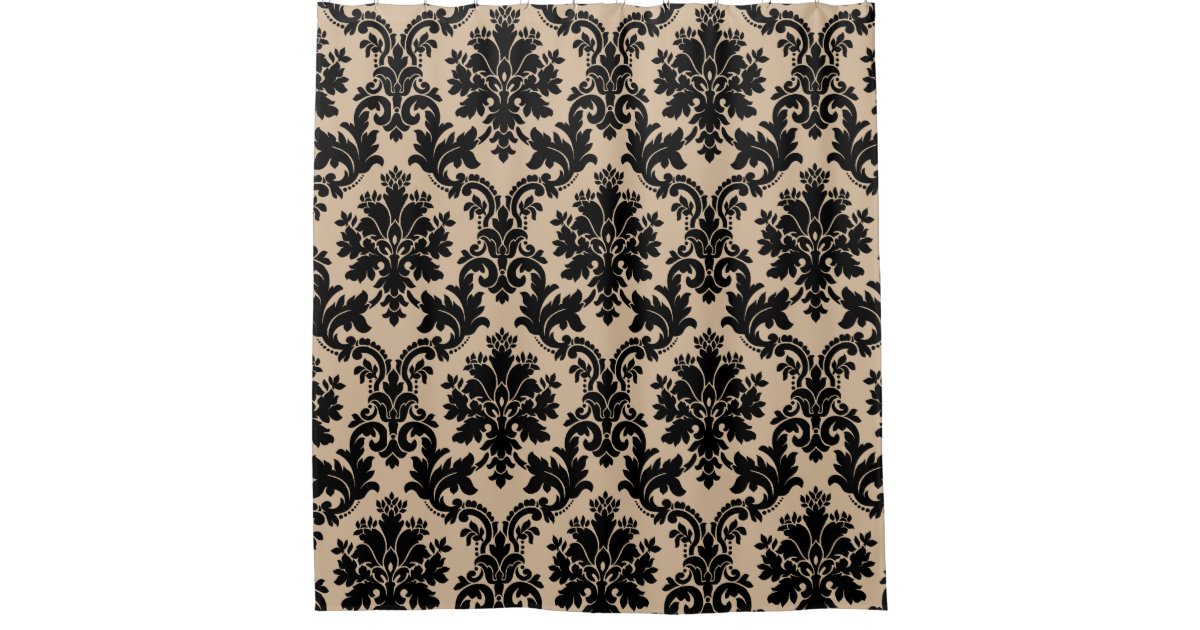Elegant Cream and Black Damask Shower Curtain