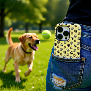 Elegant Cream and Brown Dog Paw Print Case-Mate iPhone 14 Pro Case