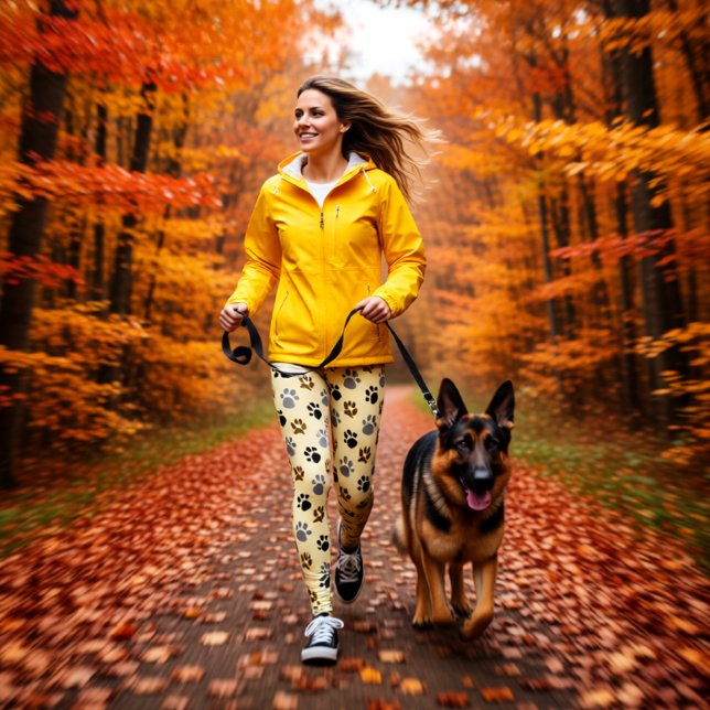 Elegant Cream and Brown Dog Paw Print Leggings (Elegant Cream and Brown Dog Paw Print Leggings)