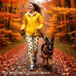 Elegant Cream and Brown Dog Paw Print Leggings