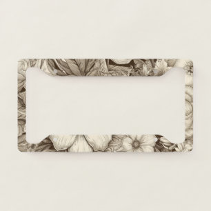 Elegant Cream and Brown Floral with Depth License Plate Frame