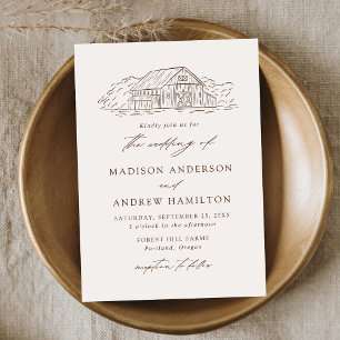Elegant Cream and Brown Rustic Barn Wedding Invitation