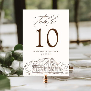 Elegant Cream and Brown Rustic Barn Wedding Table Number
