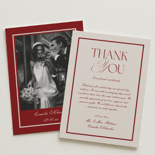 Elegant Cream and Burgundy Wedding Photo Thank You Card