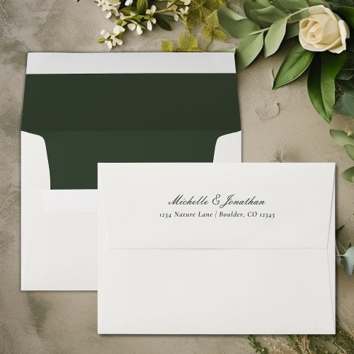 Elegant Cream and Forest Green Wedding Envelope
