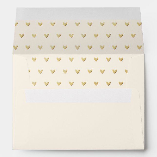 Elegant Cream and Gold Hearts Pattern Envelope (Back (Bottom))