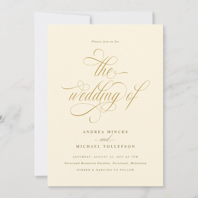 Elegant Cream and Gold Luxury Wedding Invitation (Front)