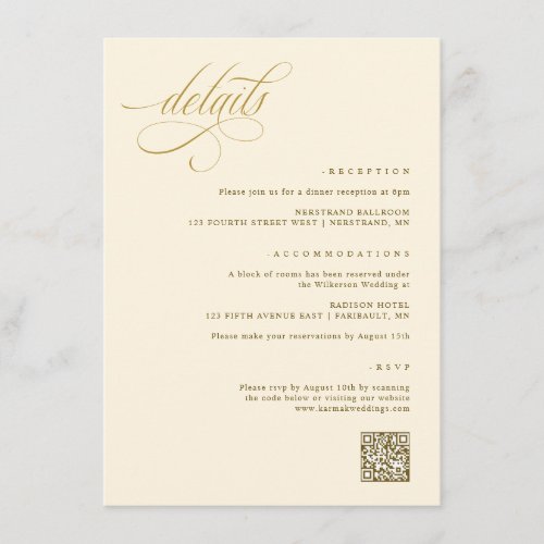 Elegant Cream and Gold Wedding Details Enclosure Card