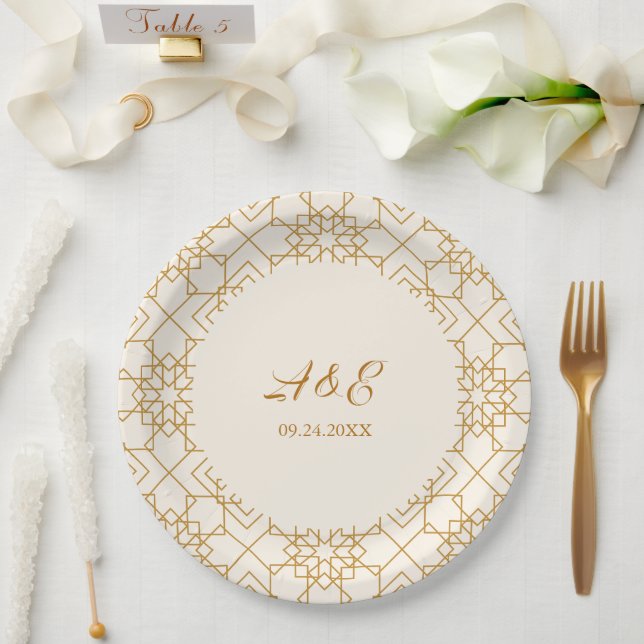 Elegant Cream And Gold Wedding Paper Plates (Wedding)