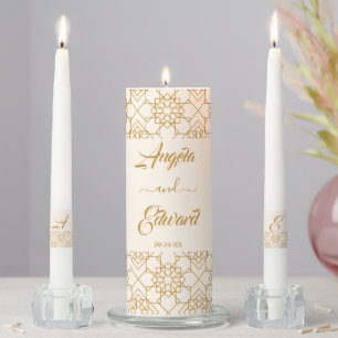 Elegant Cream And Gold Wedding Unity Candle Set