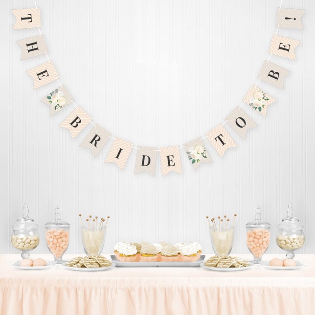 Elegant Cream and Green Floral Bride to Be Wedding Bunting Flags (Creator Uploaded)