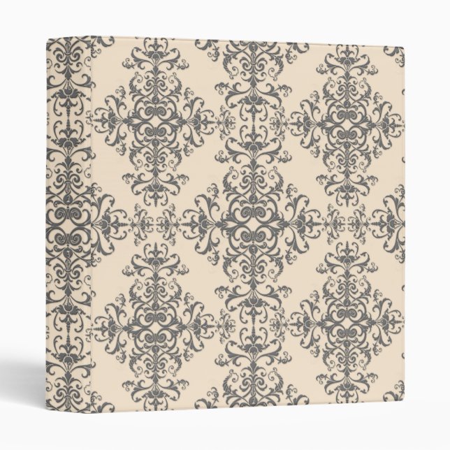 Elegant Cream and Grey Damask Style Pattern 3 Ring Binder (Front/Spine)