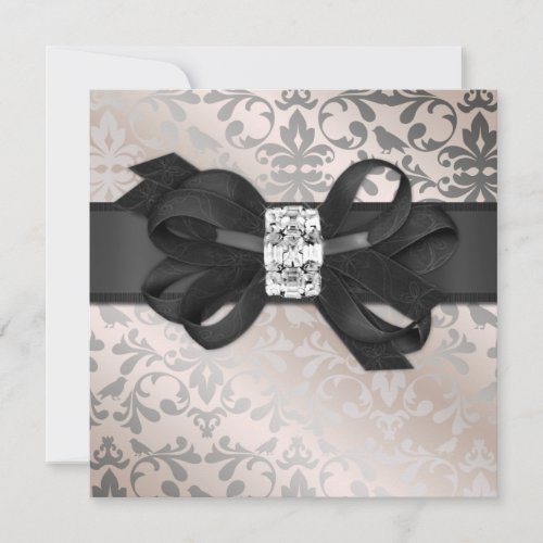 Elegant Cream and Silver Invitation with Bow
