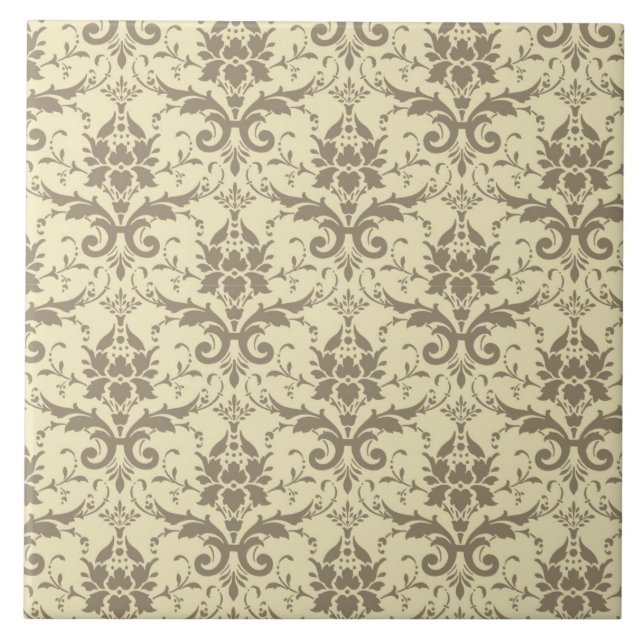 Elegant Cream and Tan Damask Tile (Front)