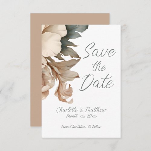 Elegant Cream and Taupe With Green Floral Save The Date
