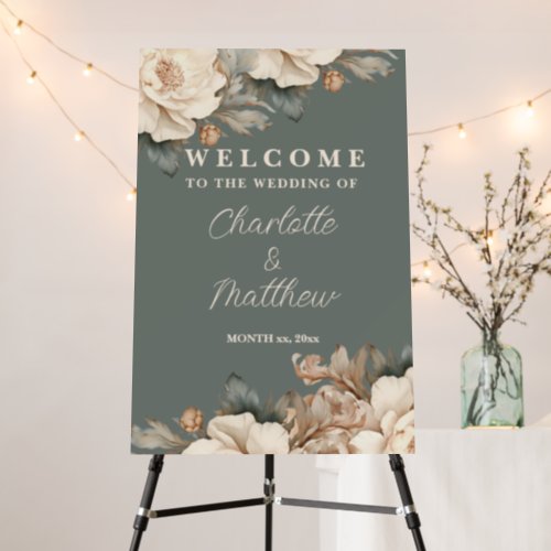 Elegant Cream and Taupe With Green Floral Wedding Foam Board